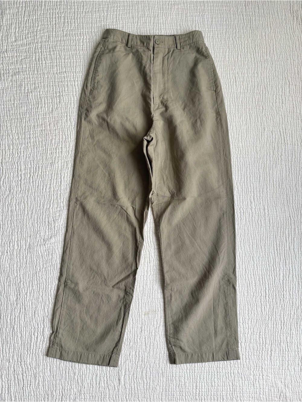 Uniqlo Khaki Green High Rise Linen Pants